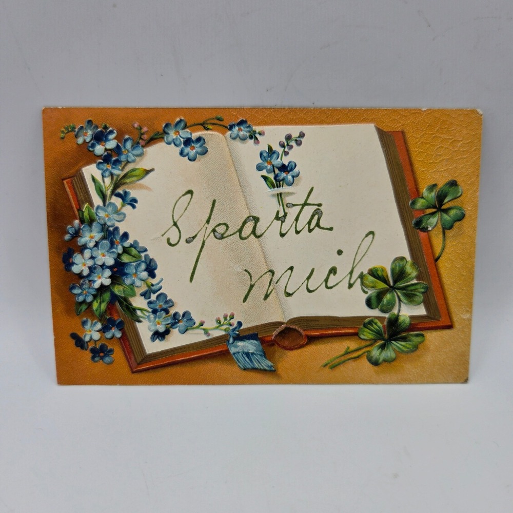 Vintage Sparta Michigan Embossed Postcard Forget Me Nots Clovers Serie 5353